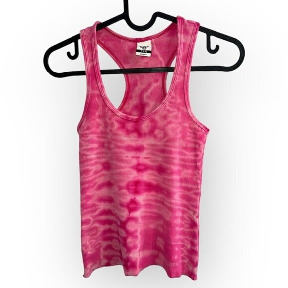 TNA ARITZIA RARE Ribbed Pink marble tie dye racer back crop ribbed tank top XXS - Picture 1 of 3